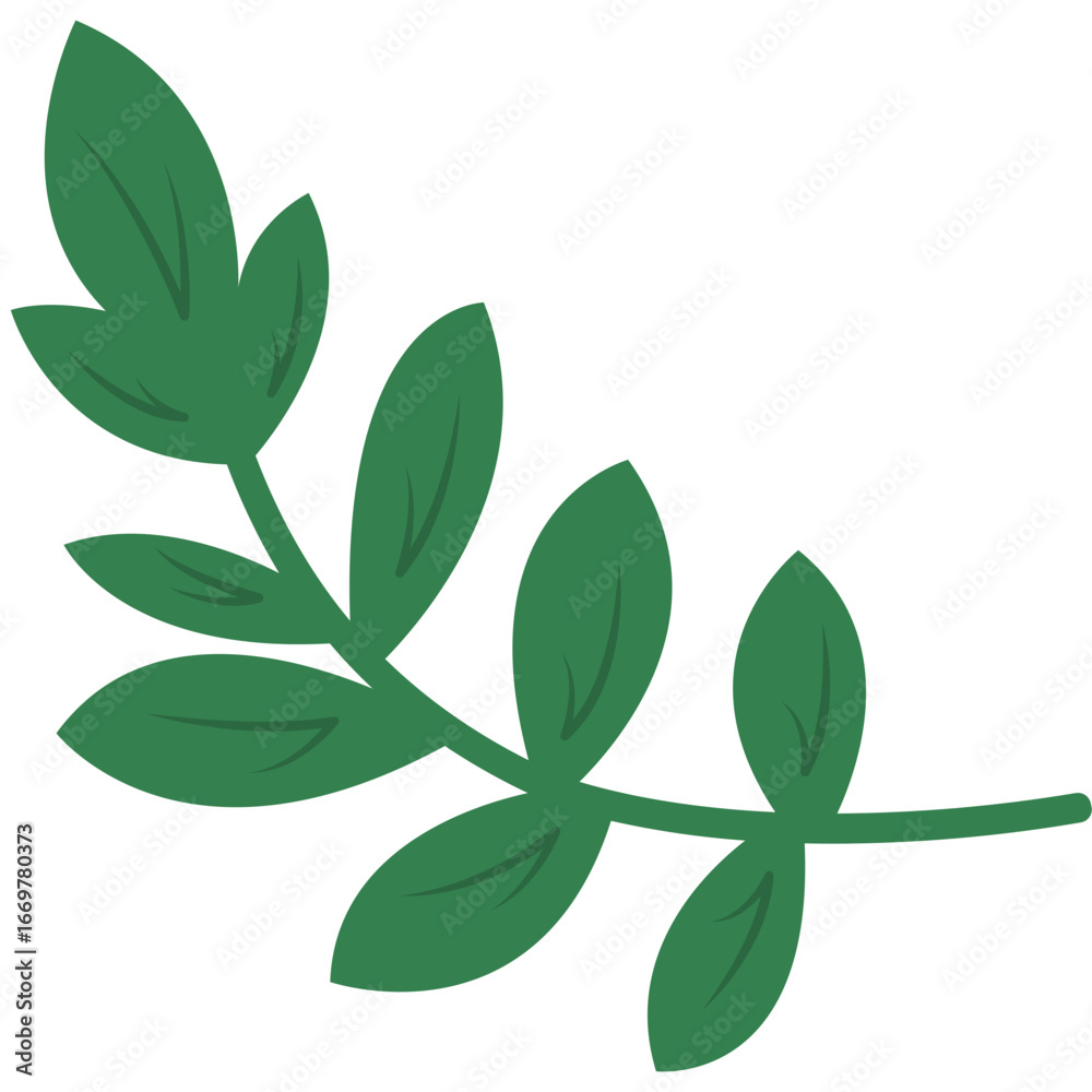 Naklejka premium Flat vector illustration of green leafy branch, isolated on white background, perfect for natural decoration and eco designs.