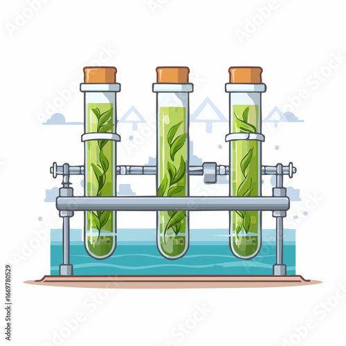 Scientific Experimentation with Plants in Test Tubes Illustration