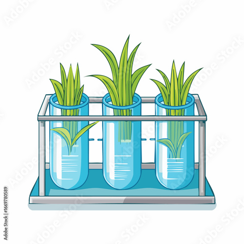 Plants growing in test tubes science experiment illustration