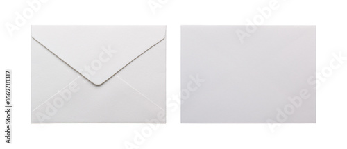 White envelope front and back isolated on white background