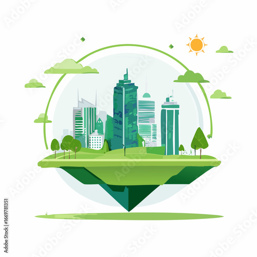 EcoFriendly Green City on a Floating Island