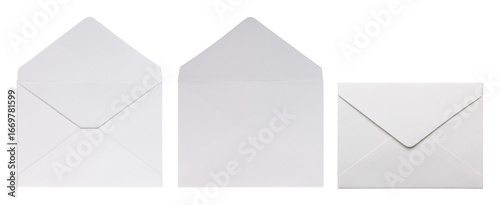Set of white paper envelopes isolated on white background