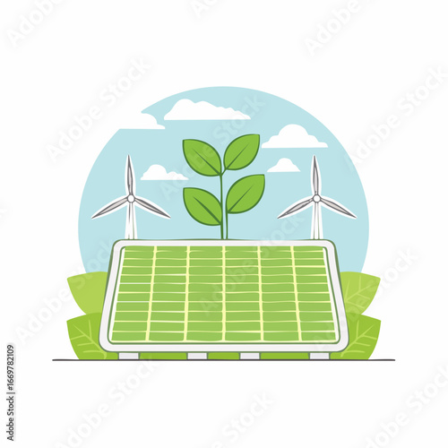 Sustainable energy sources solar panels and wind turbines
