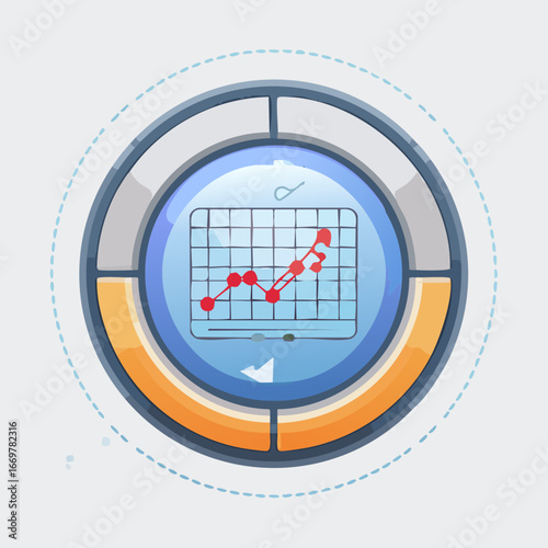 Circular graphic with chart representing data analysis and trends