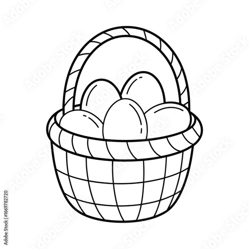 Woven basket with eggs oval white