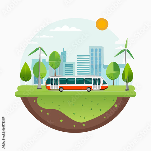 Eco friendly bus promoting sustainable urban transportation in a green city