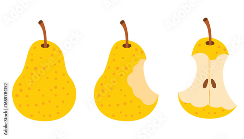 Yellow pears progression of being eaten fruit eating