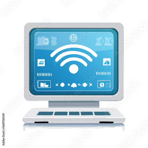 Computer screen showing wifi signal for internet connection and digital access