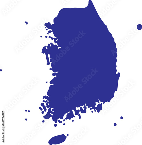Republic of Korea map icon in blue color on white background – detailed vector silhouette outline of South Korea country borders and geography design