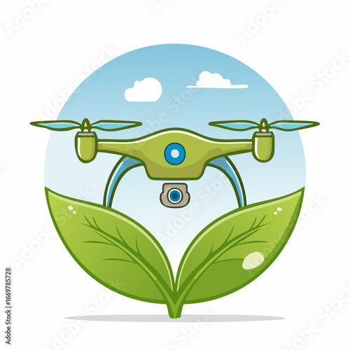 Eco friendly drone with camera leaves and sky nature and technology concept