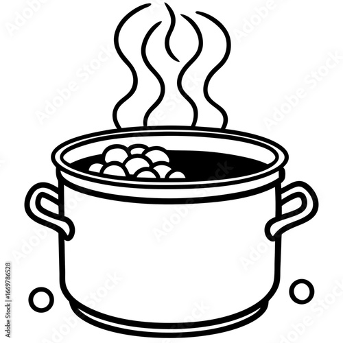 A colorful vector illustration of a cooking pot with a handle and lid