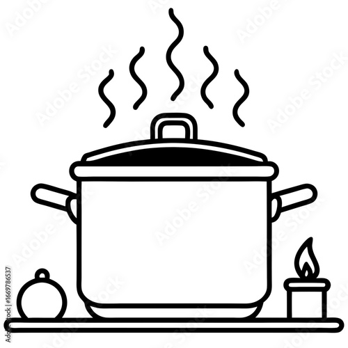 Cooking pot vector illustration with a spoon and some steam