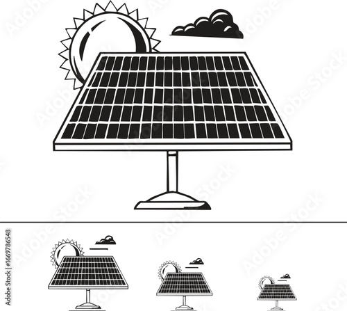 Minimalist solar panel icon set, single color vector