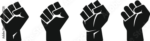 Raised fist silhouettes, protest symbol, unity and resistance, black power icon, social movement graphic, solidarity gesture, activism design, political art