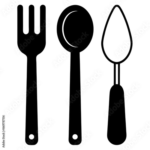 A comprehensive collection of kitchen utensils and knives, with a vector illustration of the set