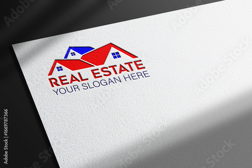Realistic real estate logo mockup with white paper