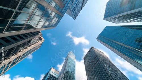 Skyscrapers pierce a clear blue sky