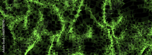 Vector digital technology wave with top view. Dark cyberspace with green motion dots and lines. Futuristic digital background. Big data analytics.