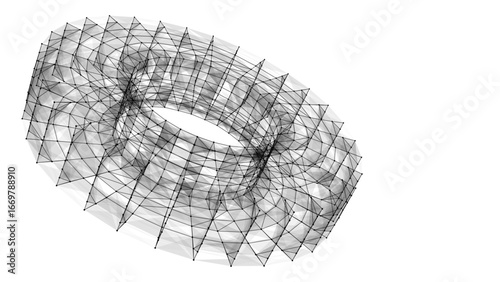 Sci-fi white torus with particles and lines. Concept network connection. Vector frame torus. Abstract technology background.