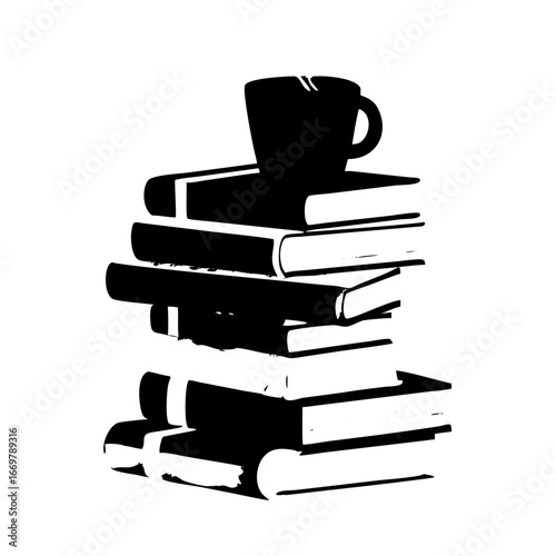 A pile of old books and a cup of coffee rest on a white table, representing a quiet moment of study and learning