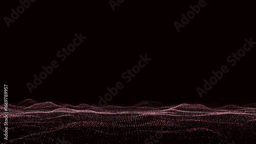 Vector digital technology wave. Dark cyberspace with red motion dots and lines. Futuristic digital background. Big data analytics.
