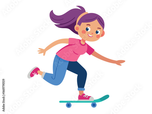 Girl is skateboarding and having fun