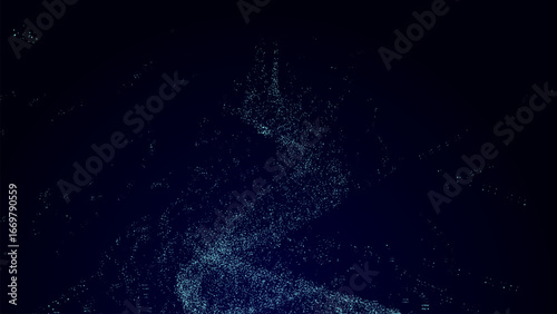 Abstract vector whirlwind of dust particles. Futuristic vortex. Explosion dynamic blue wave in space. Wormhole shimmering.