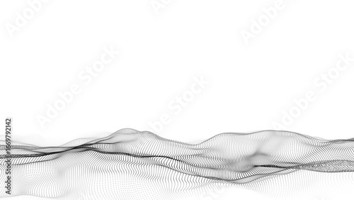 Digital technology white wave. Light cyberspace with motion dots. Futuristic digital background artificial intelligence. Big data analytics.