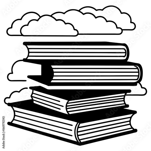 A large stack of old books and a pile of documents on a black background, representing a collection of knowledge and literature