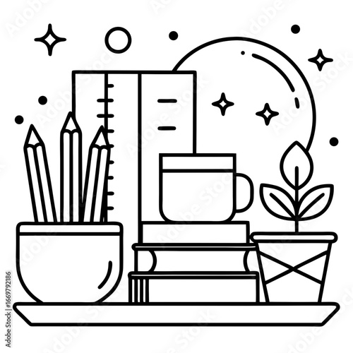 Vector set of home furniture icons and illustrations for kitchen and office interior design
