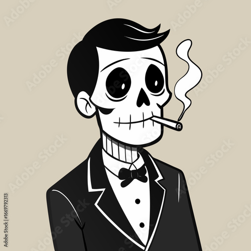 Funny cartoon illustration of a businessman with a mustache and glasses