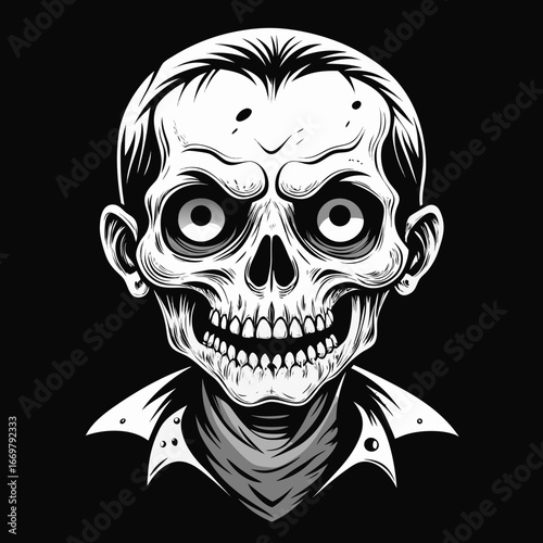 A scary human skull vector illustration for Halloween featuring a spooky tattoo design