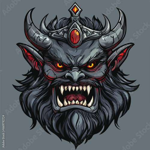  Dark Japanese Oni Demon Mask Illustration | Menacing Folklore Vector Art