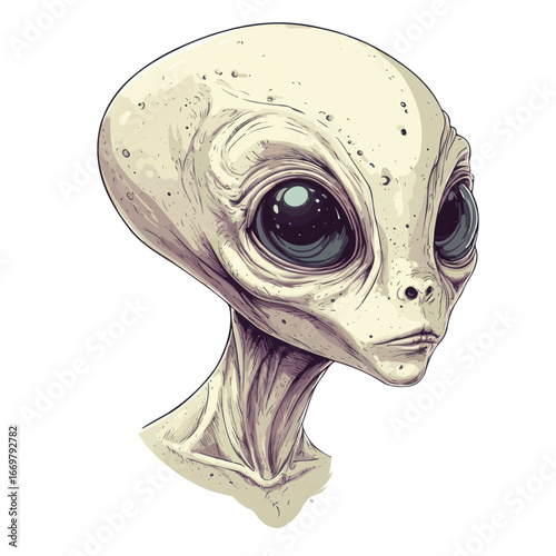 Minimalist Grey Alien Head Illustration | Classic Extraterrestrial Being Vector