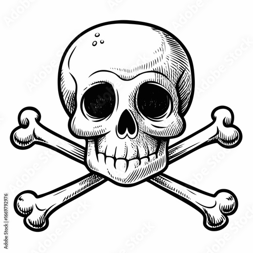 A classic black pirate flag with a skull and crossbones symbol signifying danger and warning of poison and death