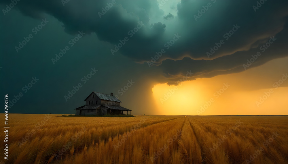 Fototapeta premium An Isolated Farmhouse During a Storm