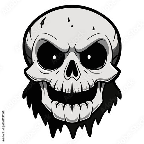 A human skull and crossbones icon with skeleton bones, a symbol of death and danger, perfect for a pirate tattoo or a scary Halloween vector illustration