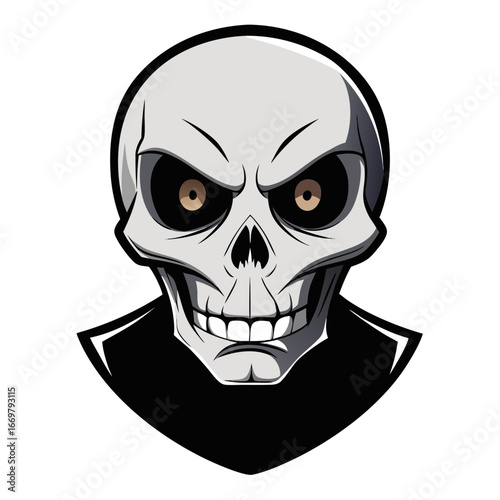 A spooky skull with bones, a vector illustration of a human cranium, a creepy symbol