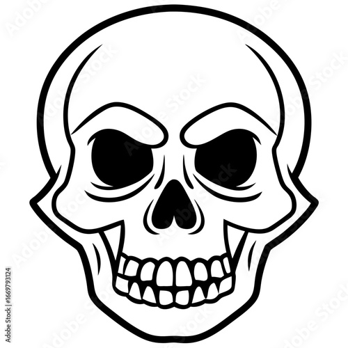 A human skull vector illustration with crossed bones, a spooky symbol of death, danger, and piracy