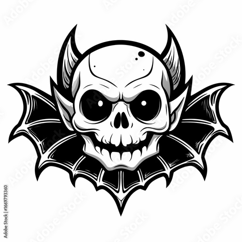 A gothic tattoo vector of a skull with wings and fire is a potent symbol of death
