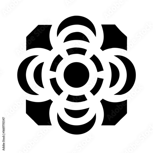Black and white abstract vector illustration of a fan icon symbol with a circular design
