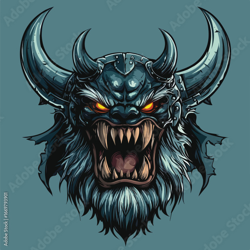  Blue Japanese Oni Demon Mask Illustration | Fierce Eastern Mythology Vector