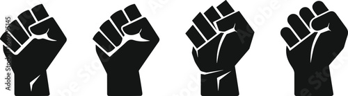Raised fist silhouettes, protest symbol, unity and resistance, black power icon, social movement graphic, solidarity gesture, activism design, political art
