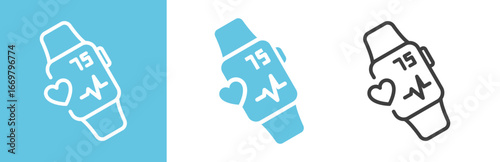 flat and linear set icons, smart watch icon, heart rate, simple symbols on white and black background - editable stroke vector illustration