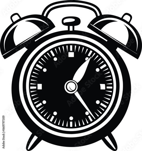 Retro Black and White Alarm Clock Icon Vector