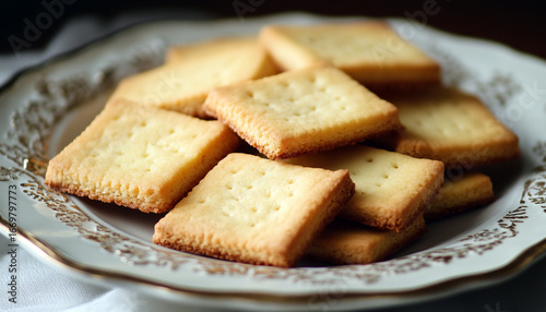 Square cookies are neatly arranged on a decorate