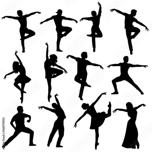 Set ballet dancers silhouettes