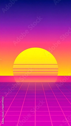 Retro sunset over a grid floor