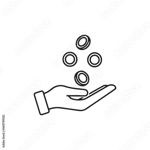 Illustration of a hand holding out coins that are falling from above, representing wealth