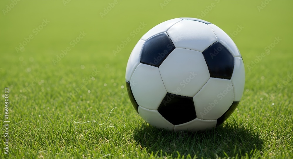 Obraz premium Close-up of a soccer ball on green grass with a shallow depth of field